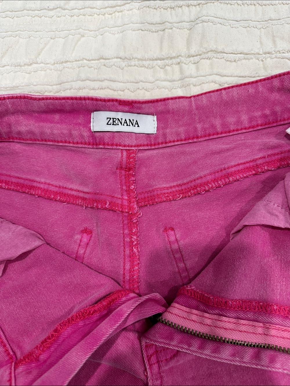 Women's High-Rise Frayed Hem Pink Denim Shorts - Picture 2 of 3